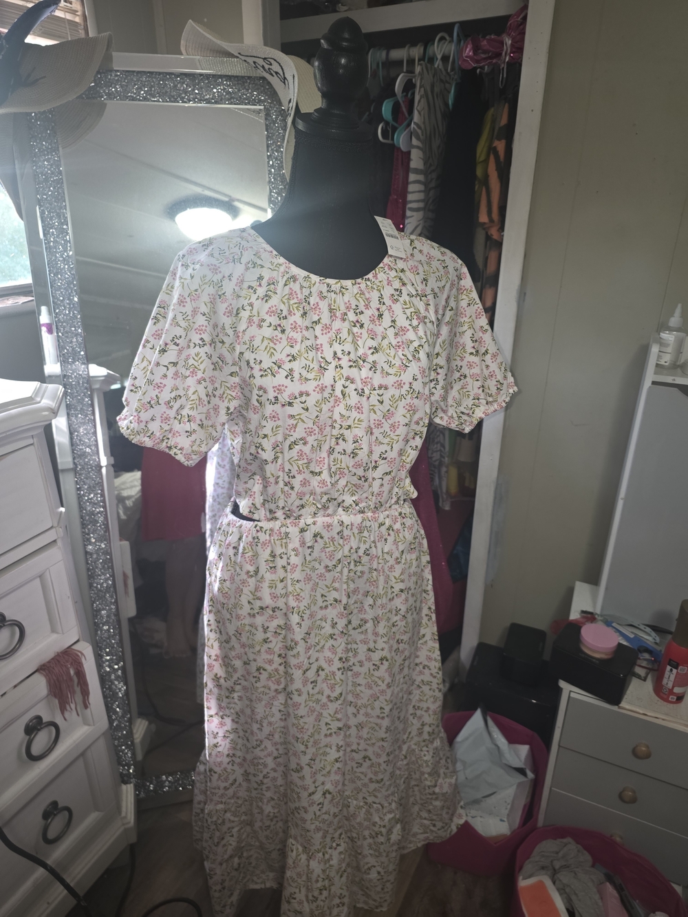 J. Crew White Maxi Dress with Pink and Green Floral Print